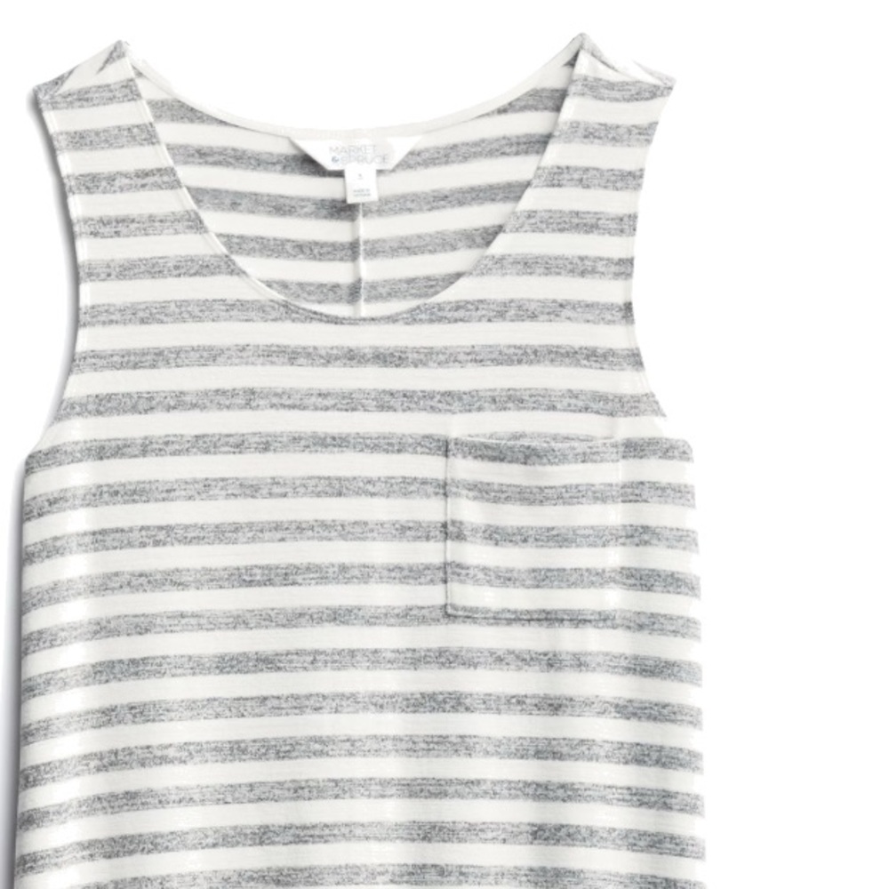 Market & Spruce White and Gray Striped Sleeveless Midi Shift Dress - Picture 7 of 8